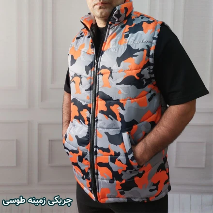 مدل پافر مردانه با طرح چریکی زمینه طوسی