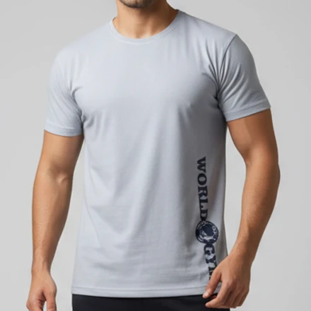 تیشرت مردانه آستین کوتاه طوسی با طرح WORLDGYM